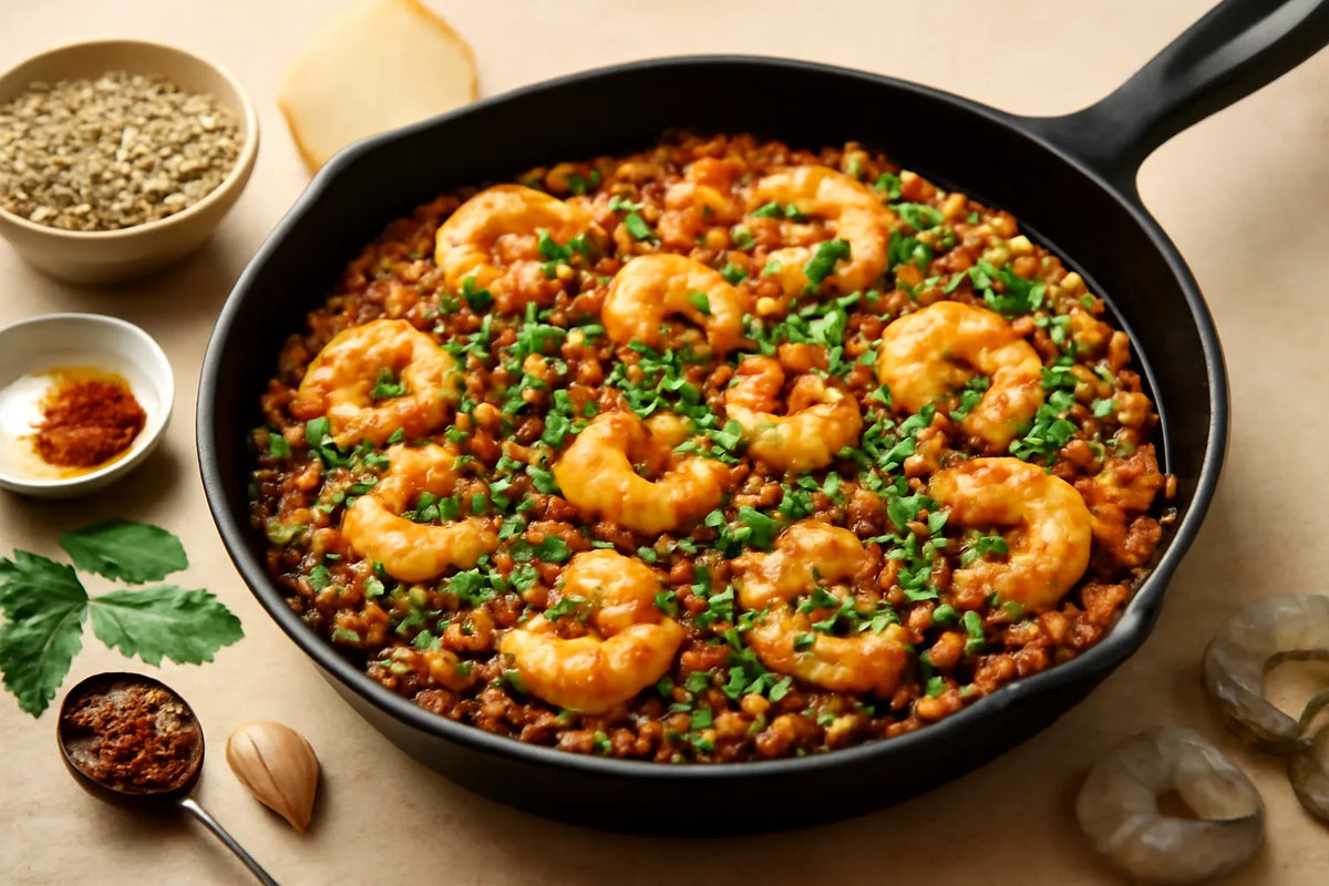 High-Protein High-Fiber Shrimp Lentil Dinner Skillet