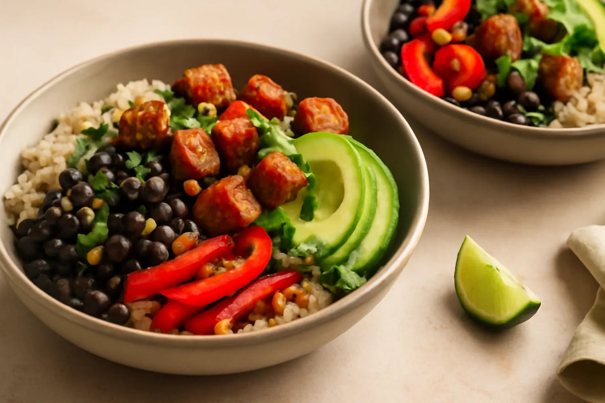 Bowl énergétique au tempeh et aux haricots noirs, riche en protéines et en fibres