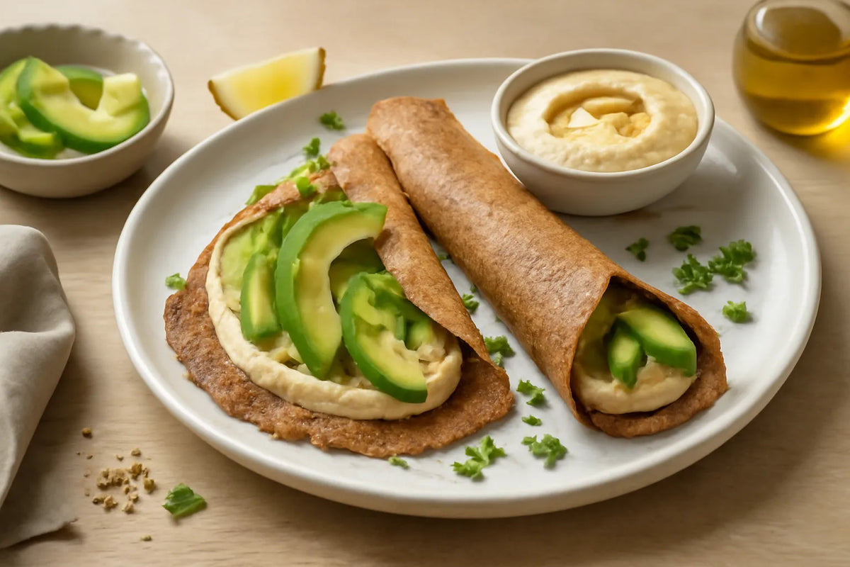 Crêpe de sarrasin au houmous et à l'avocat
