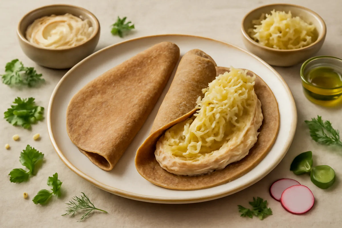 Crêpe di grano saraceno con hummus e crauti