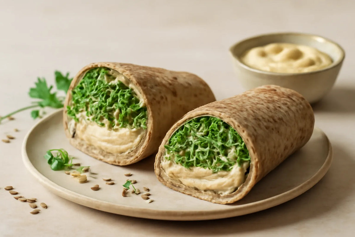 Wrap aux graines, houmous et pousses de brocoli