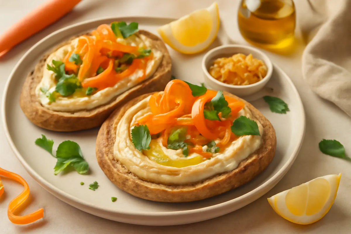 Pita integrale con hummus e carote fermentate