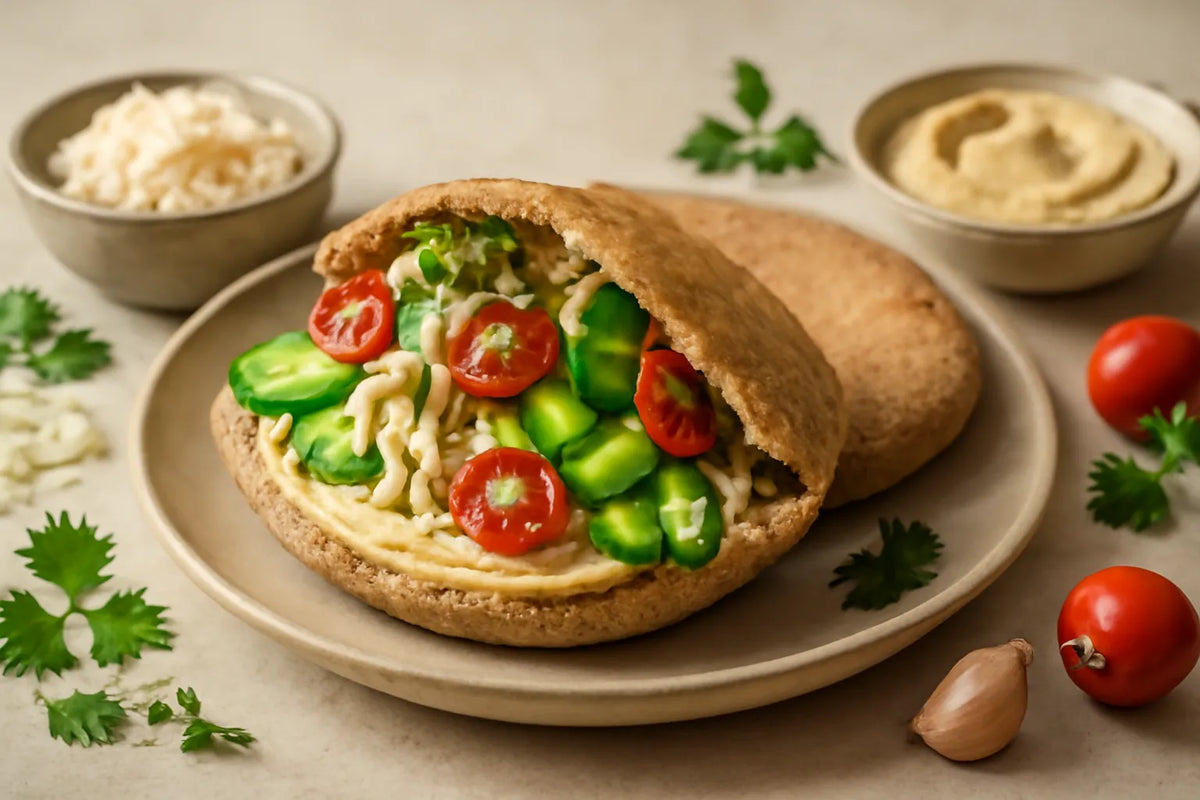 Pita integrale con hummus e cavolo sottaceto