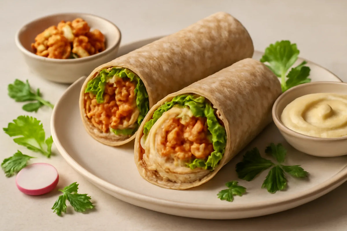 Tortilla complète au houmous et au kimchi