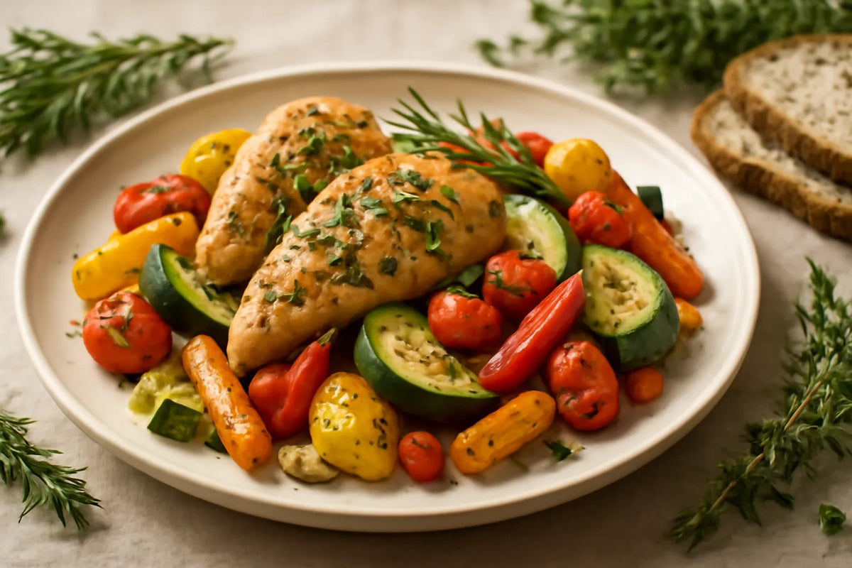 Italian herb chicken with roasted vegetables