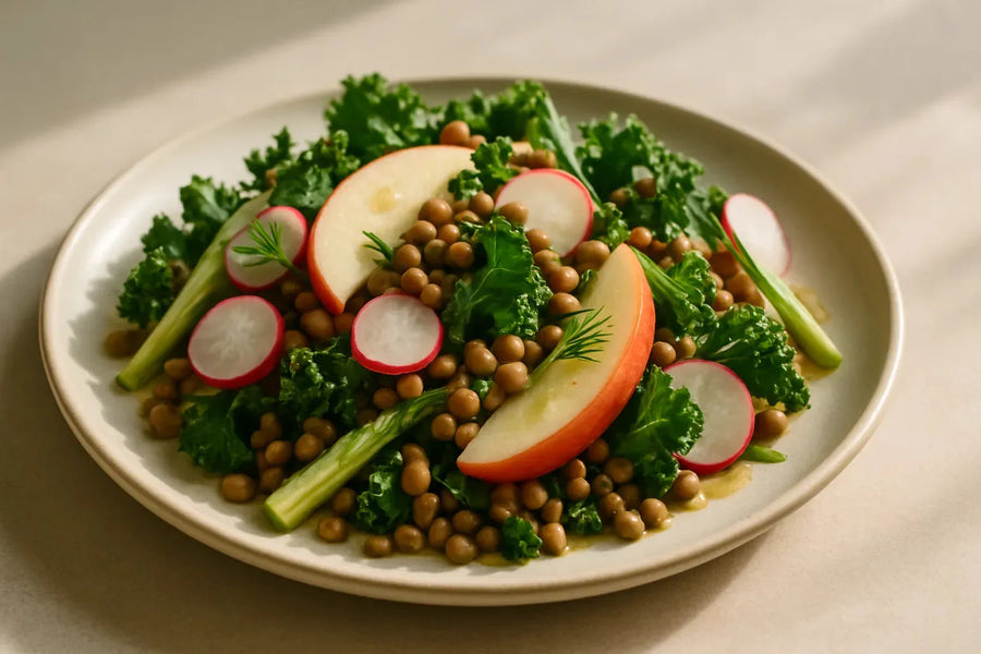 Salade de chou frisé, pomme et lentilles