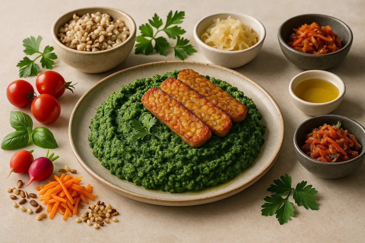 Kale mash with tempeh