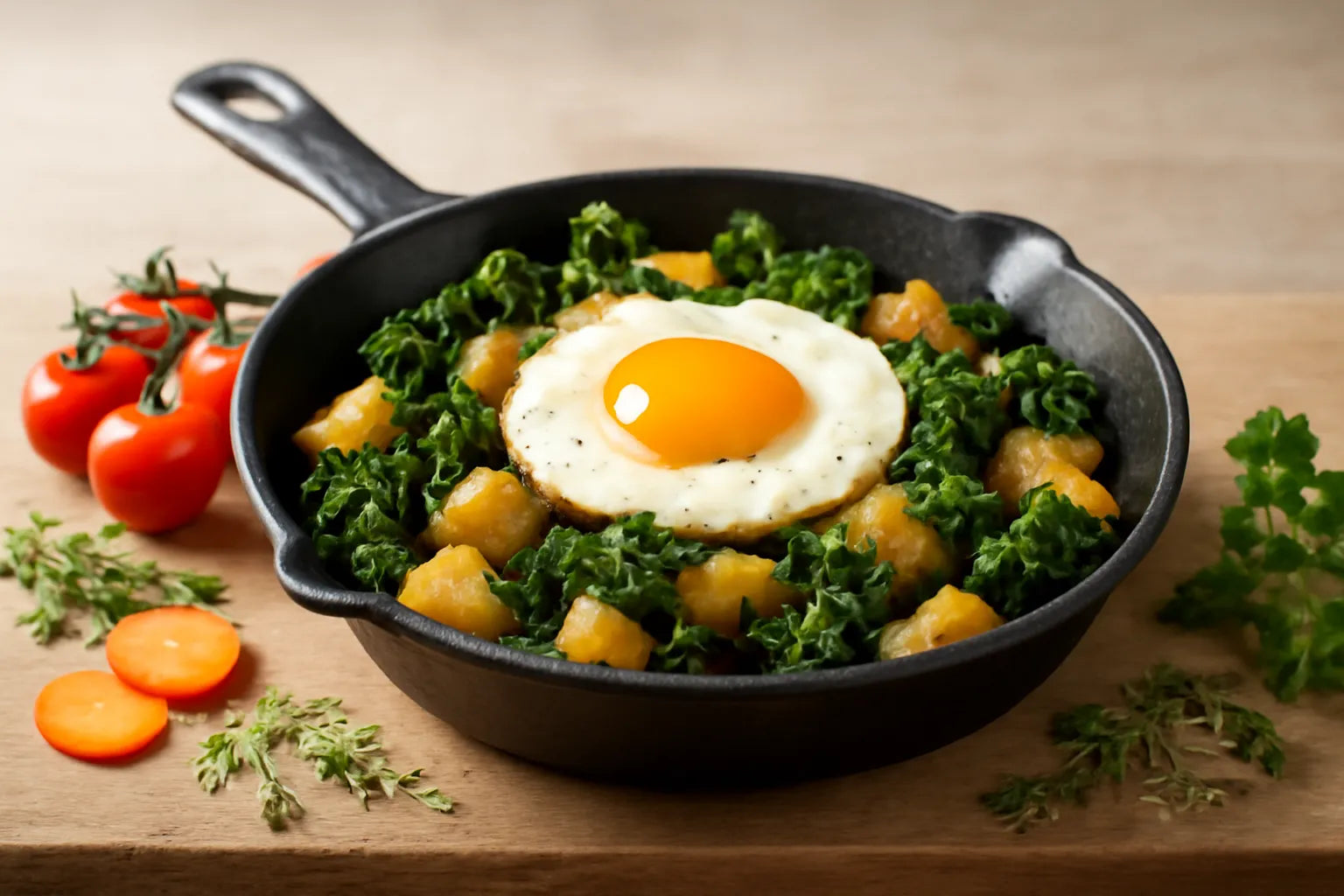 Kale potato skillet with egg