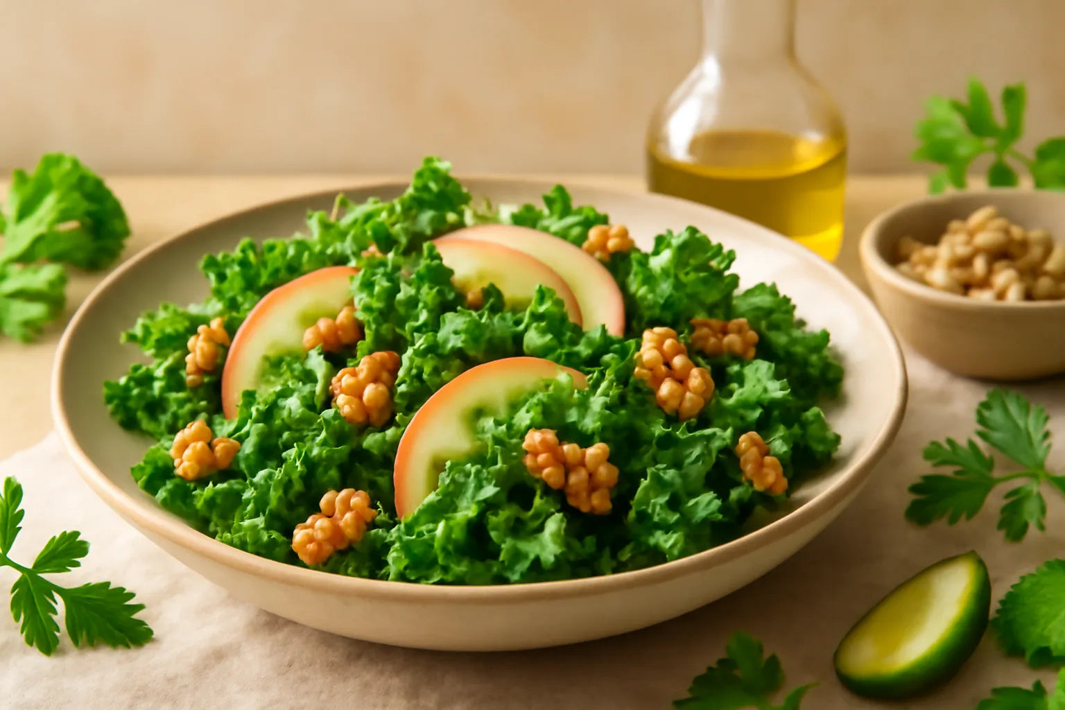 Kale salad with apple and walnuts