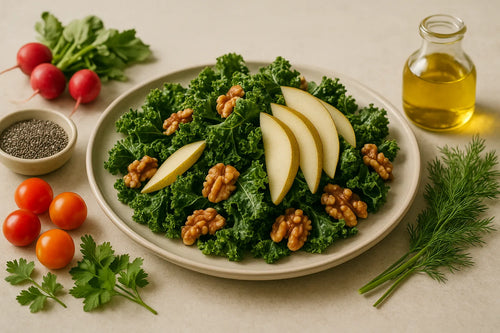 Kale salad with pear and walnuts