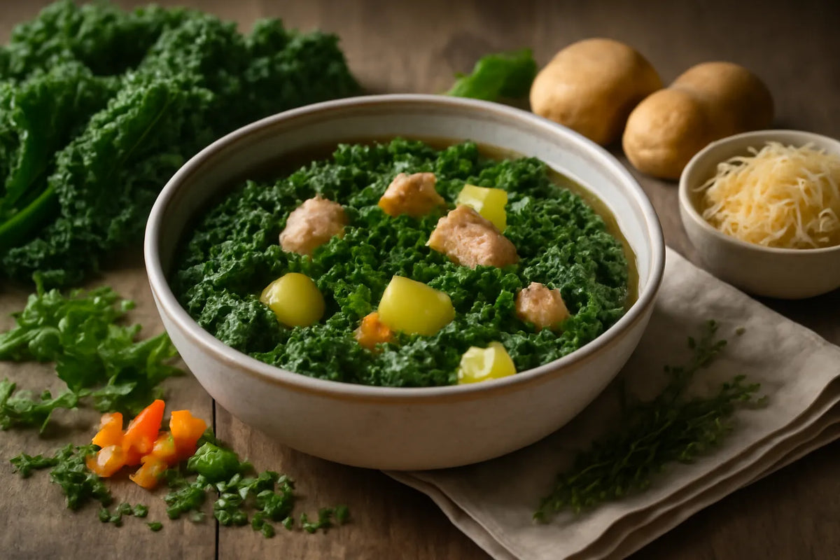 Kale stew with potatoes and chicken