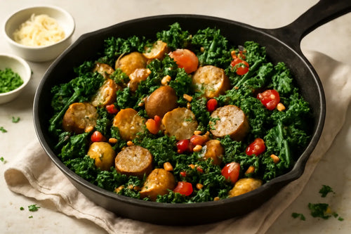 Kale with potatoes and chicken sausage