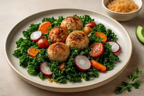 Kale with turkey meatballs