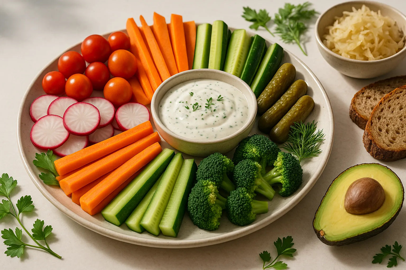 Kefir Ranch Vegetable Dip Plate