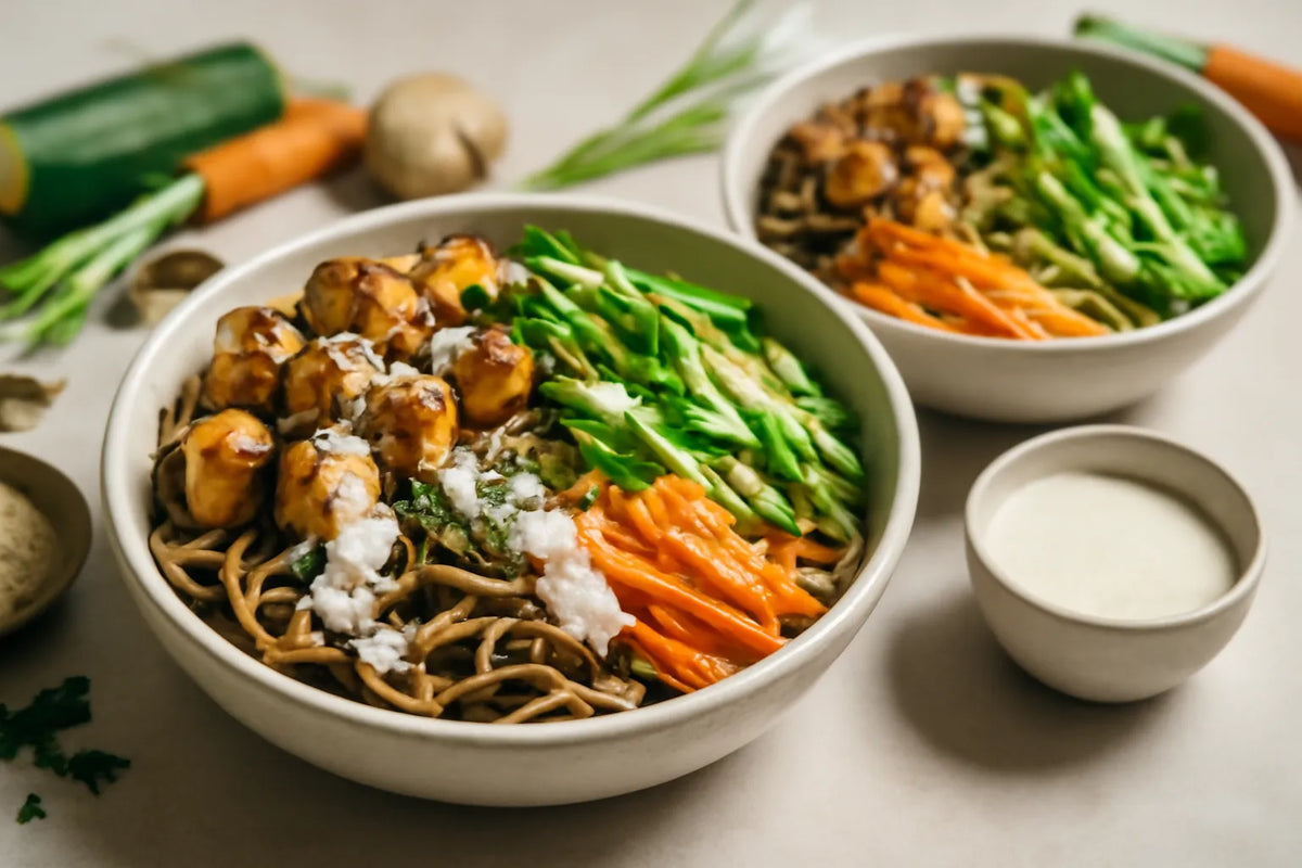 Bowl di soba di grano saraceno con kefir e tofu
