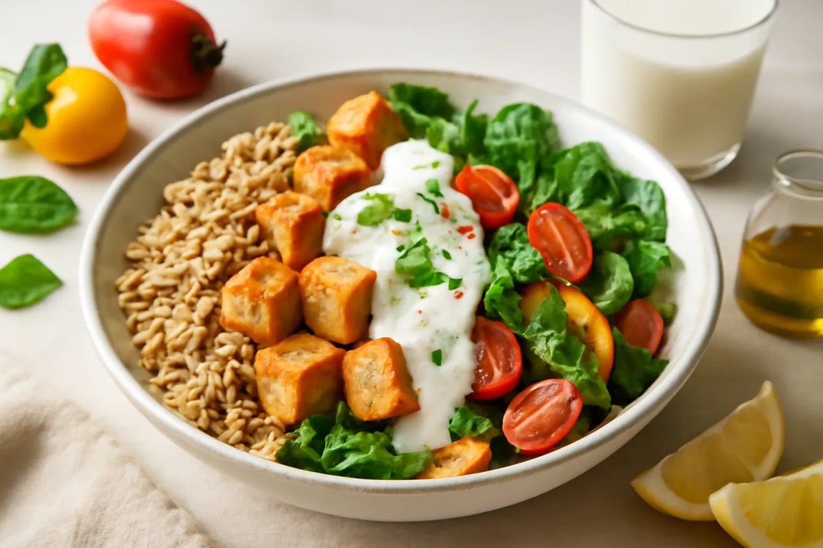Kefir tofu farro bowl