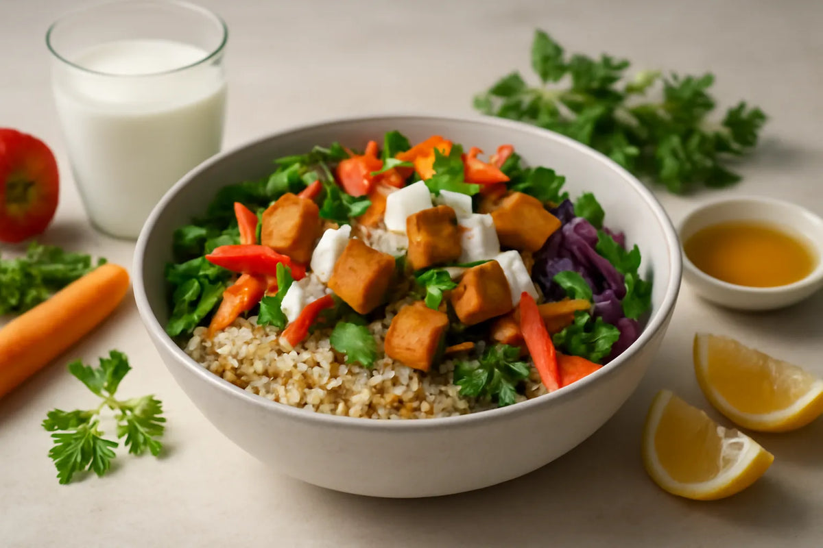 Kefir-Tofu-Quinoa-Bowl