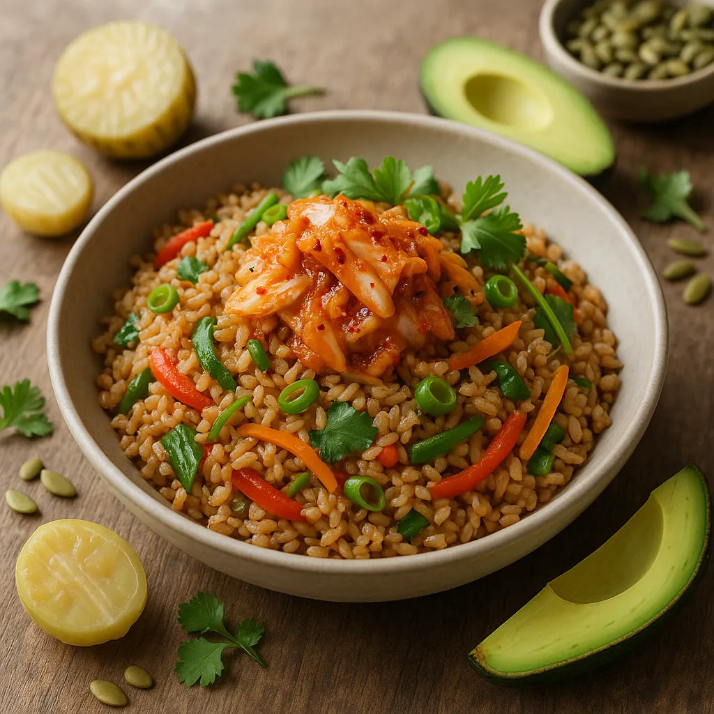 Arroz integral frito con kimchi