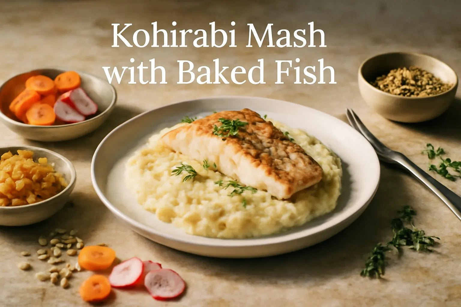 Kohlrabi-puree met gebakken vis