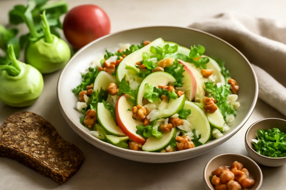 Kohlrabi salad with apple and walnuts