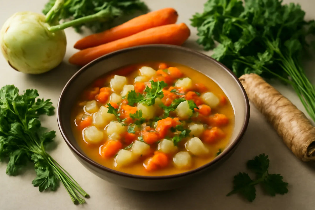 Kohlrabi stew with carrots and parsley