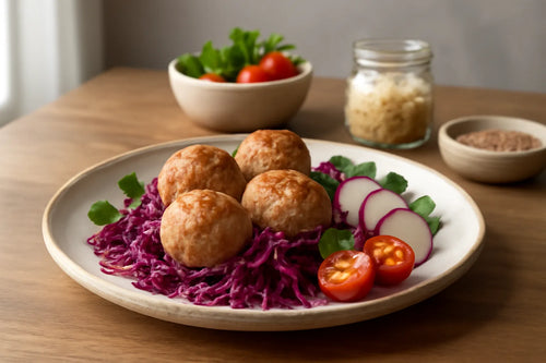 Lean turkey meatballs with red cabbage