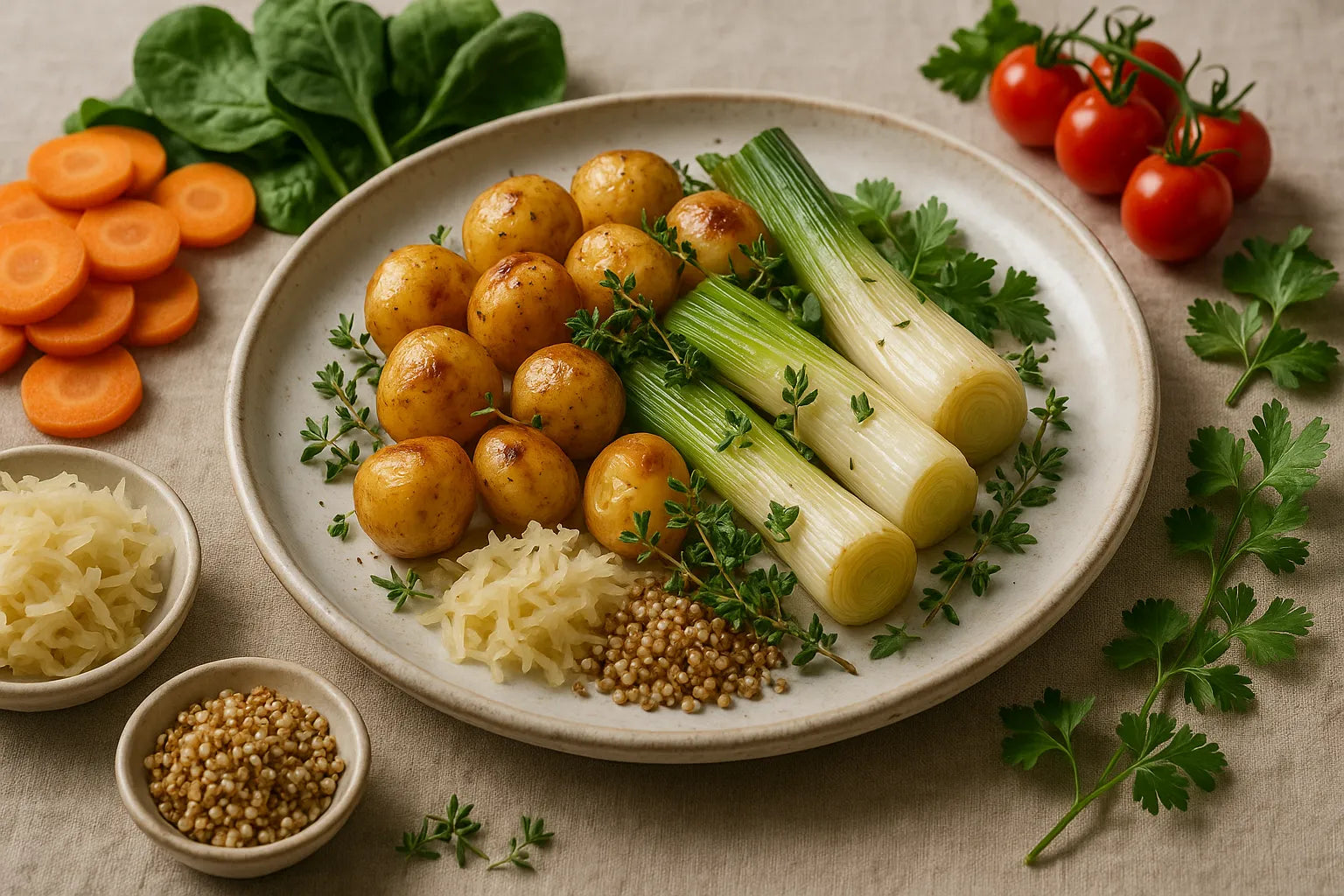 Leek and baby potato traybake