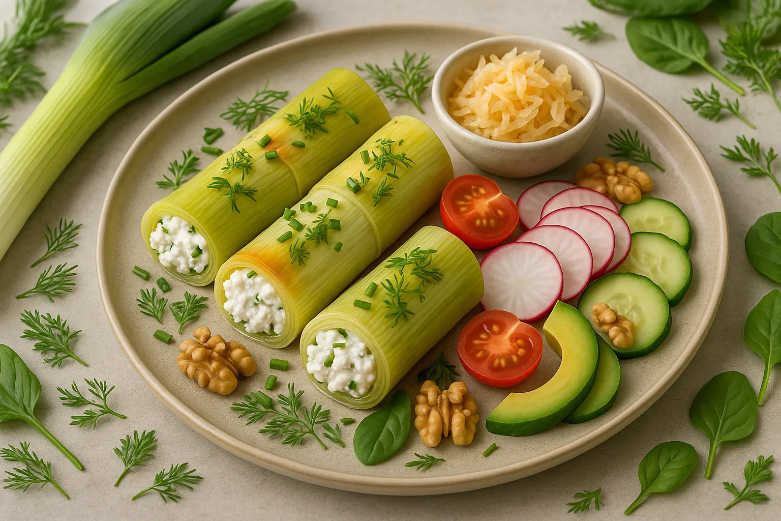 Leek rolls with cottage cheese