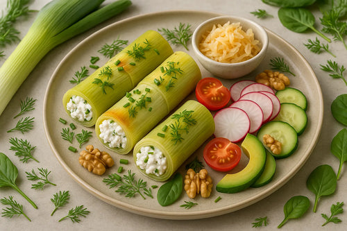 Leek rolls with cottage cheese
