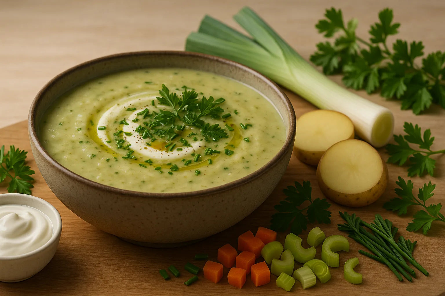 Leek soup with potato and yogurt