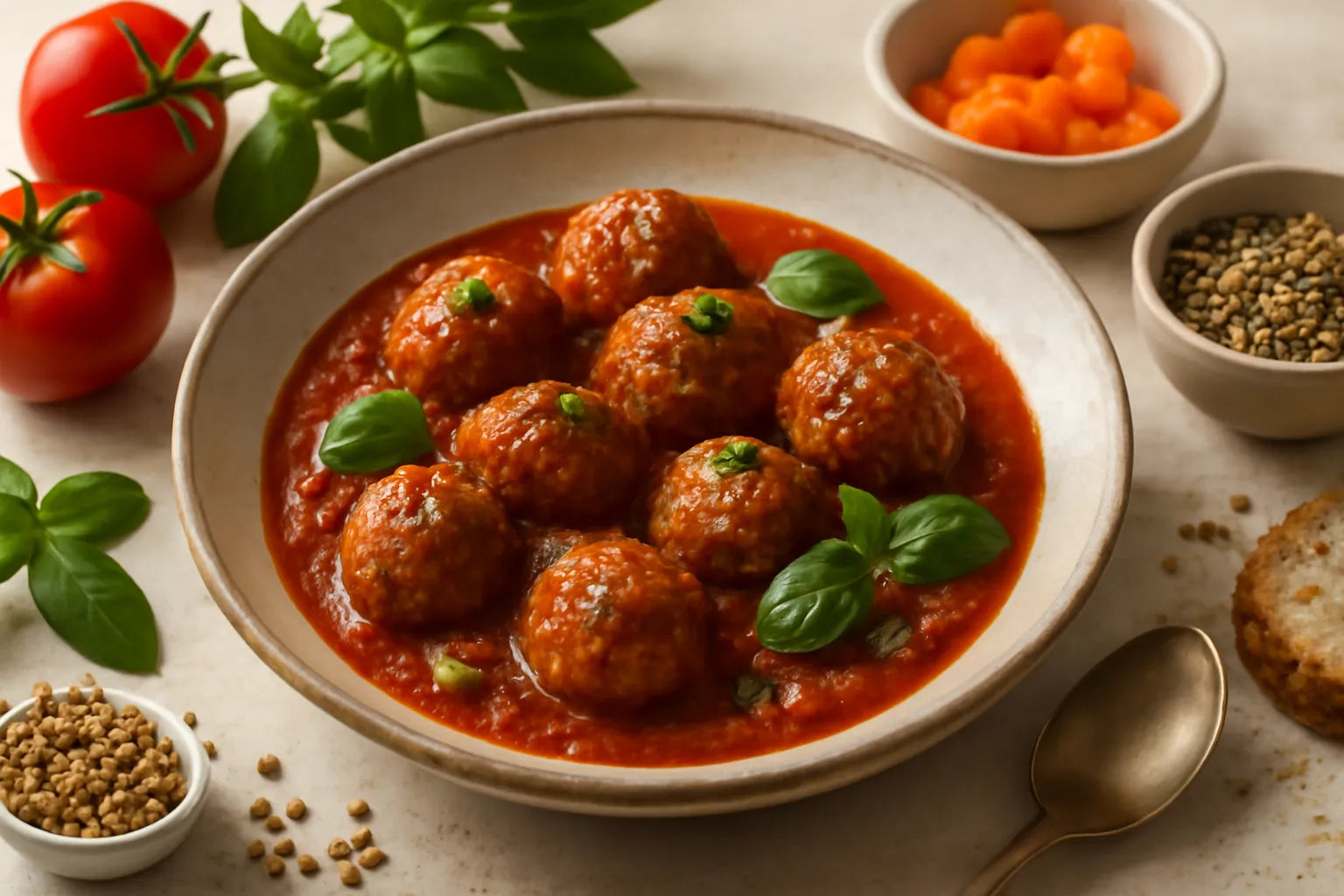 Linzen-albondigas in tomatensaus