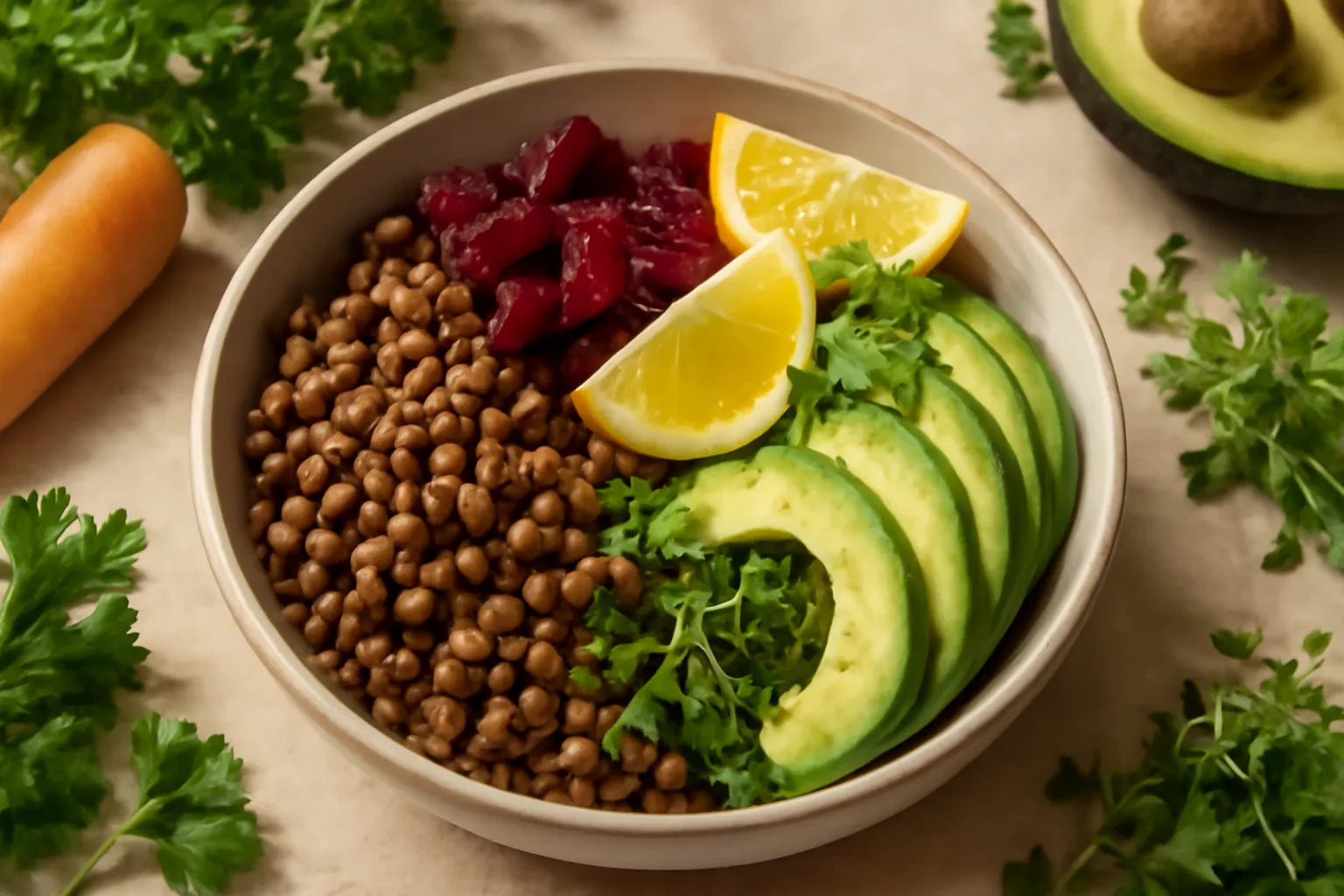 Lentil Beetroot Lemon Sesame Pokebowl