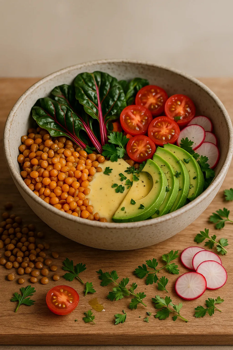 Linsen Buddha Bowl mit Tahini Zitronen Sauce