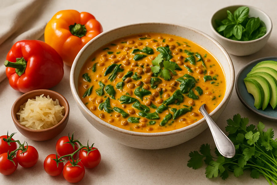 Linsen Kokos Spinat Curry