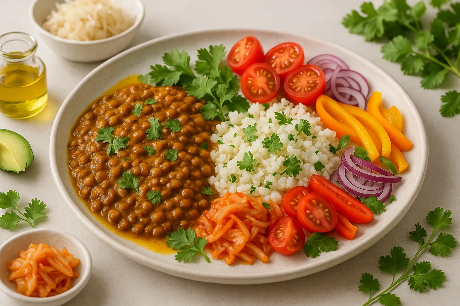 Lentil curry with cauliflower rice