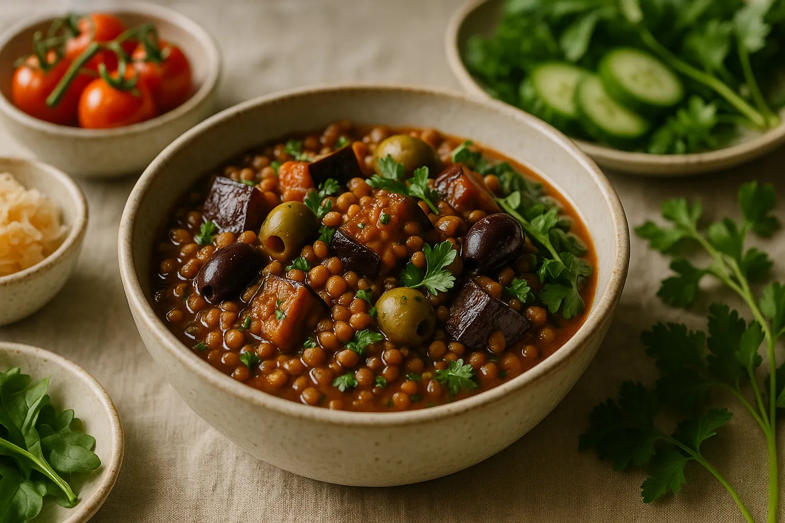 Lentil Eggplant Olive Stew
