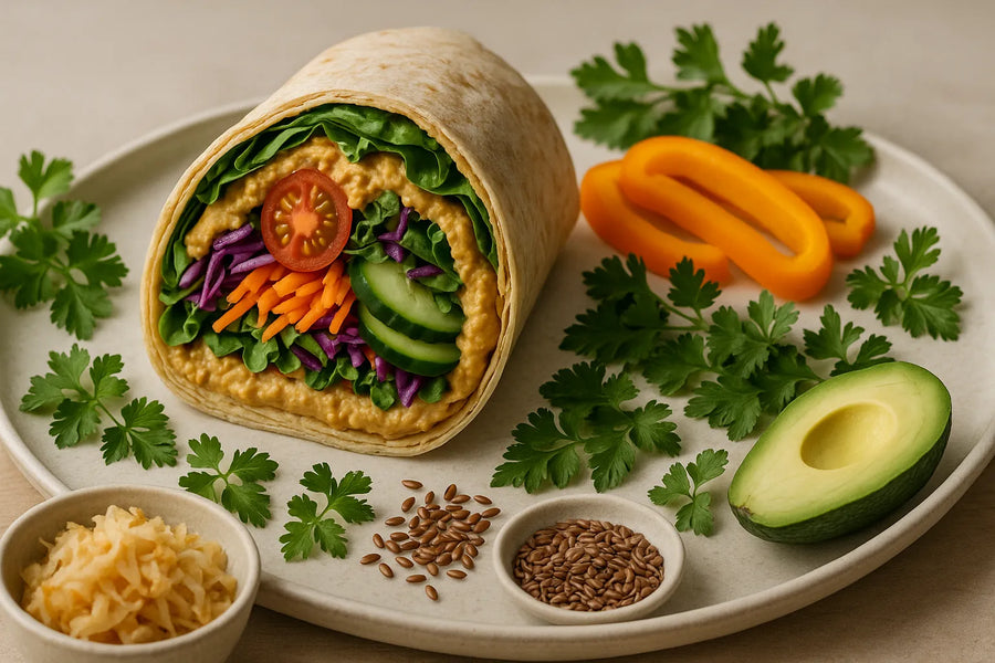 Linsen Hummus Gemüse Wrap