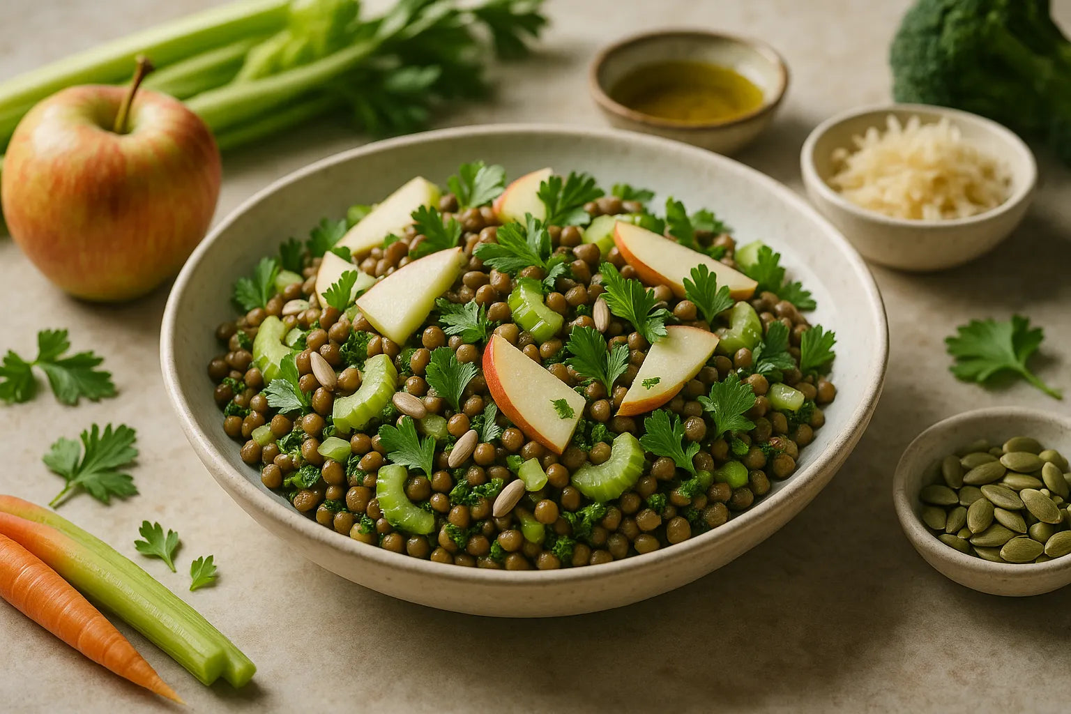 Lentil salad with apple and celery