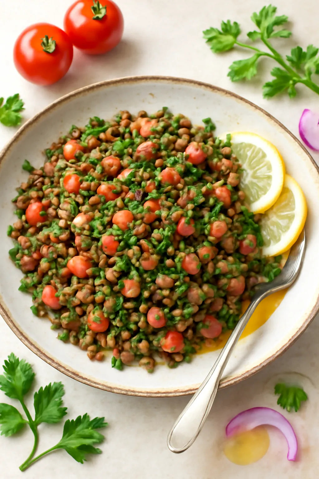 Salade de lentilles à la tomate et au persil