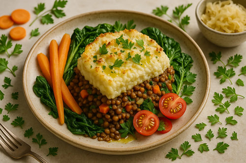 Pasticcio di lenticchie con purè di cavolfiore