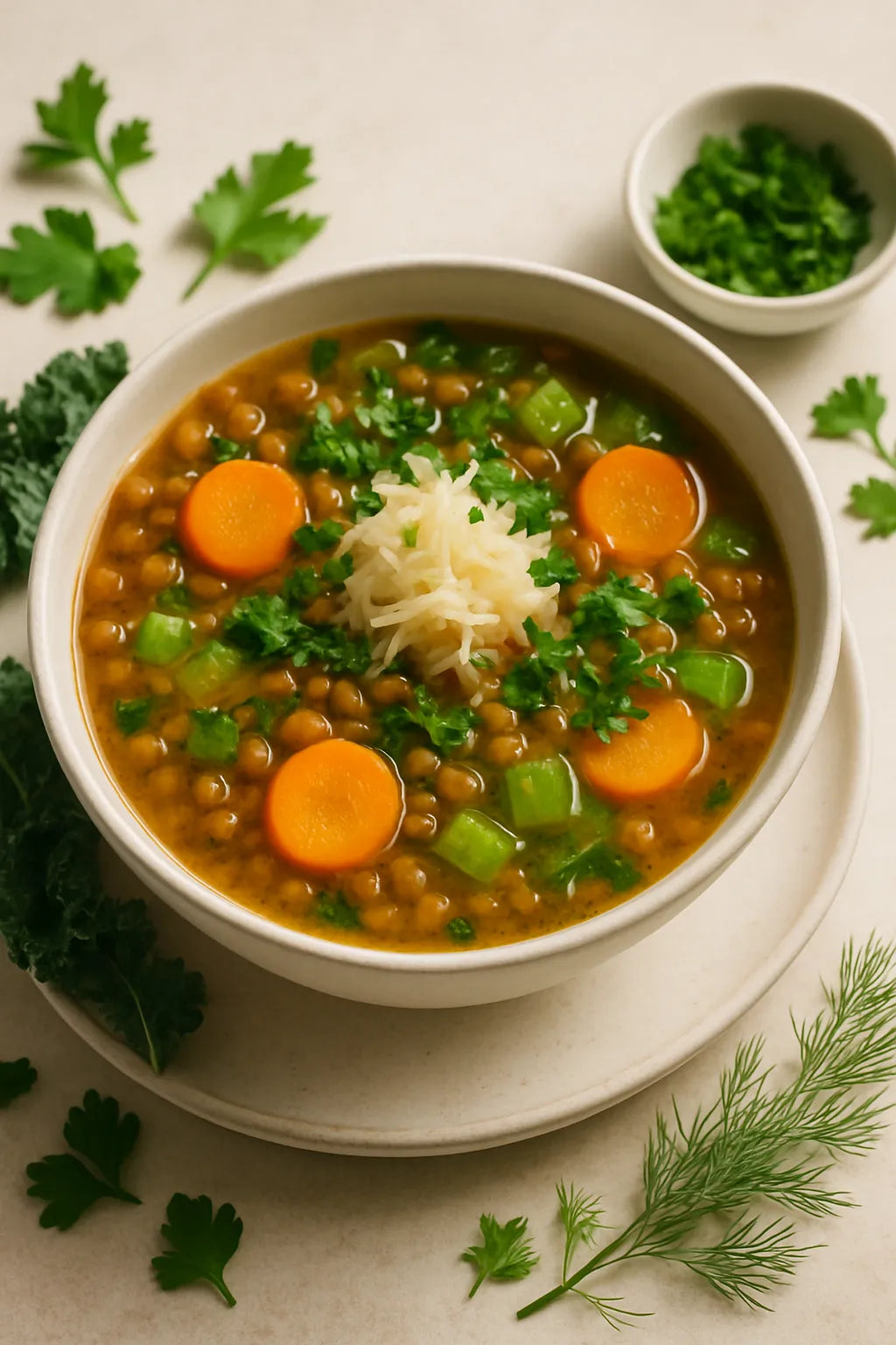 Lentil soup with carrot and celery