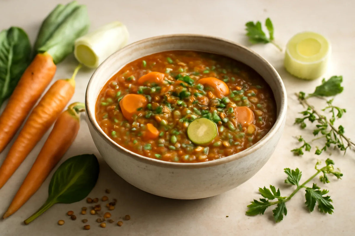 Lentil soup with carrots and leeks