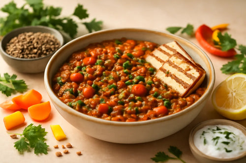 Lentil stew with smoked tofu