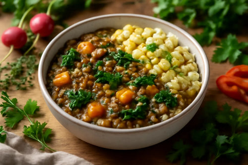 Lentil stew with spaetzle and vegetables