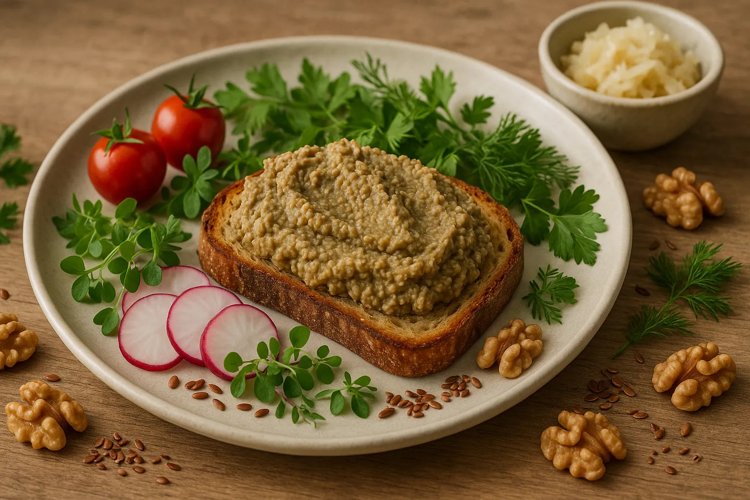 Tostada de paté de lentejas y nueces