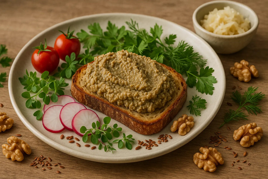 Tostada de paté de lentejas y nueces