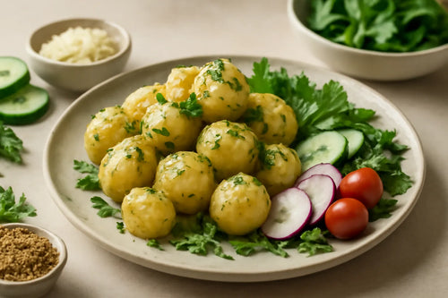 Light potato salad with mustard and herbs