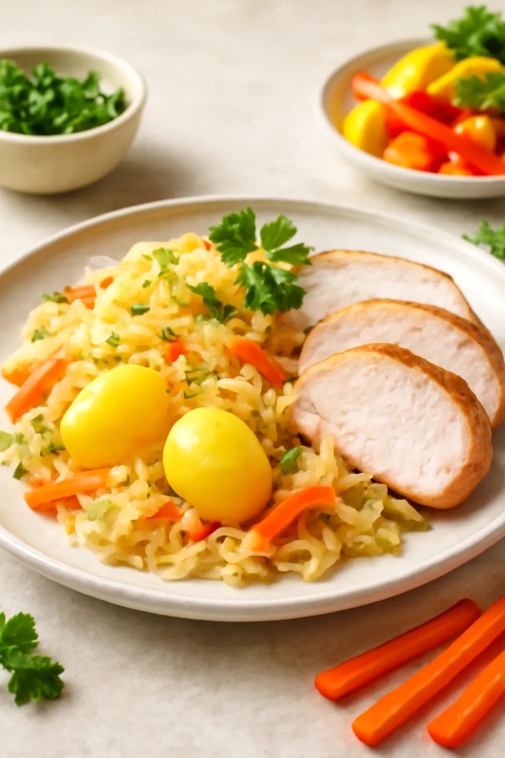Light sauerkraut with potatoes and turkey