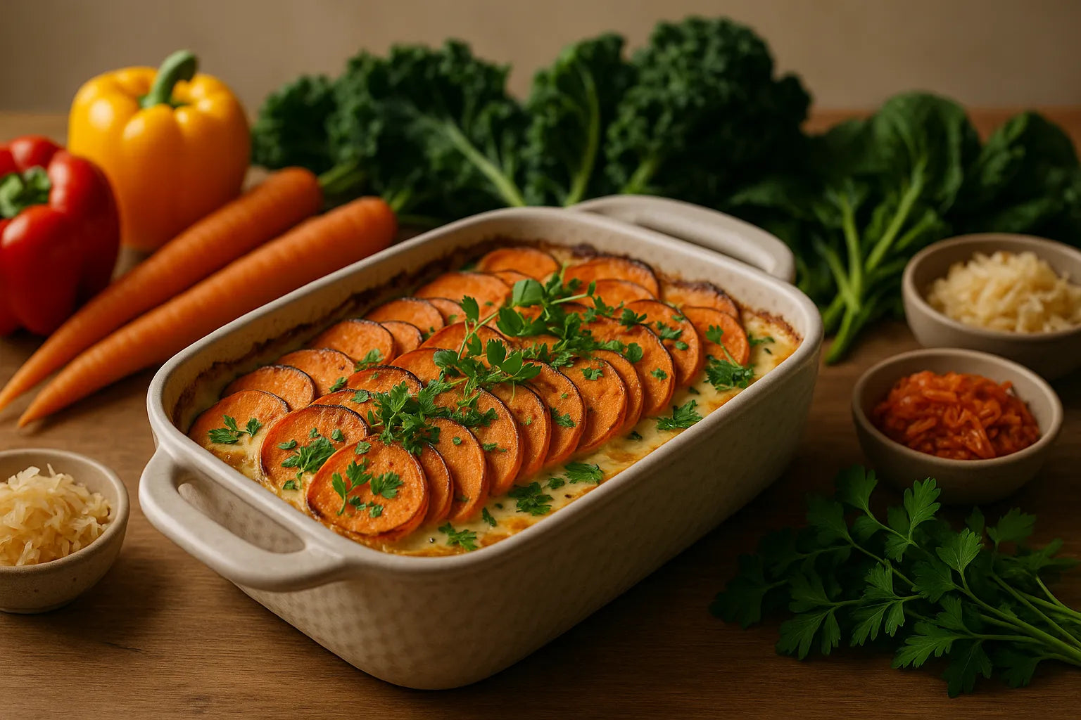 Light sweet potato gratin