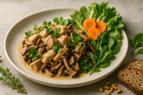 Light turkey ragout with mushrooms